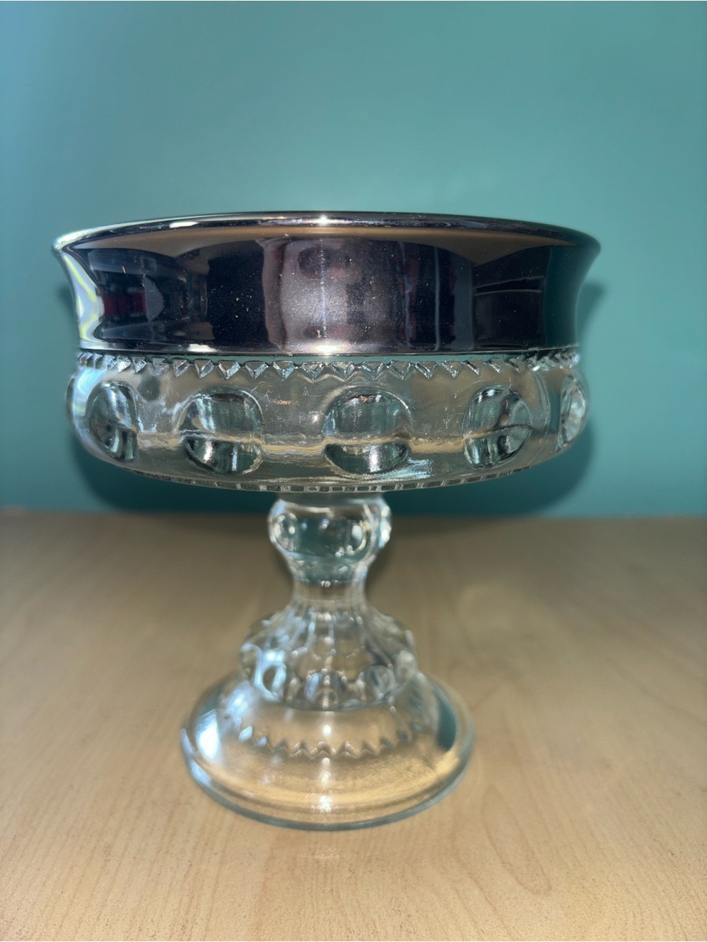 Indiana glass silver laced rim kings crown glass
